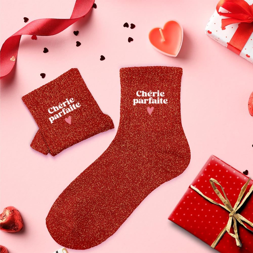Chaussettes paillettes cherie saint valentin