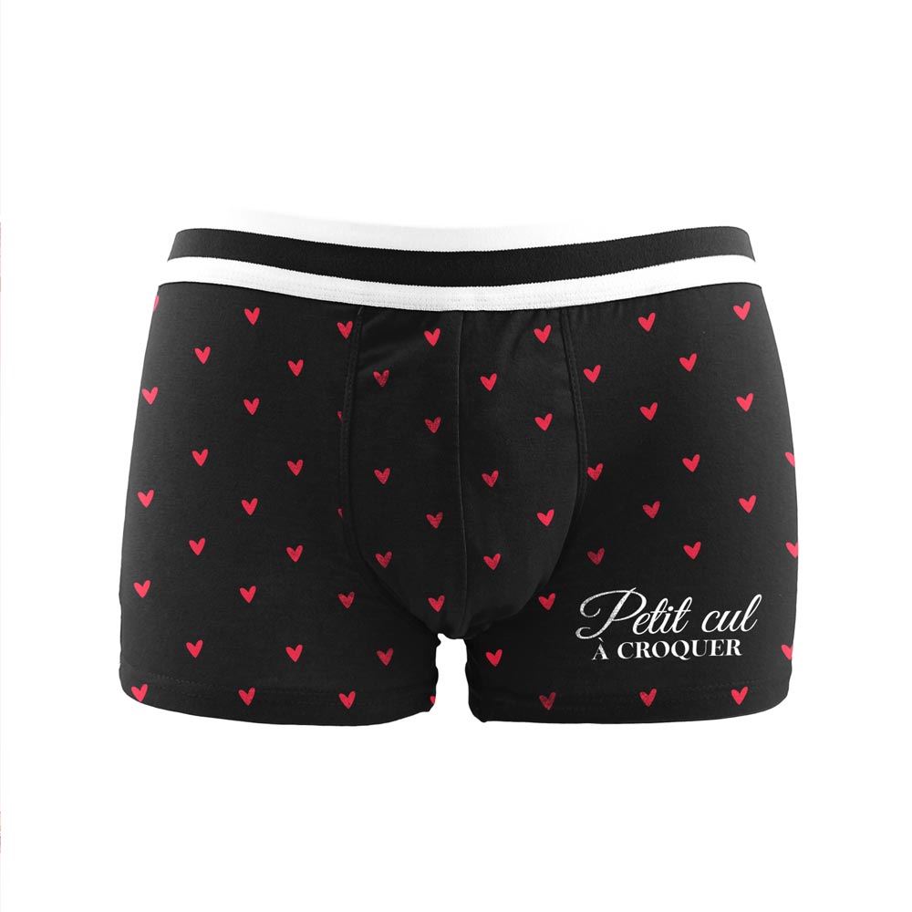 Boxer noir motifs cŒur "petit cul a croquer" taille l