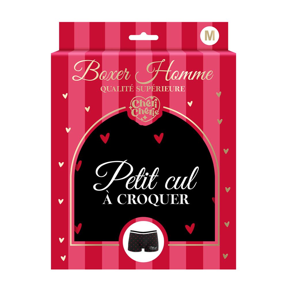 Boxer noir motifs cŒur "petit cul a croquer" taille m