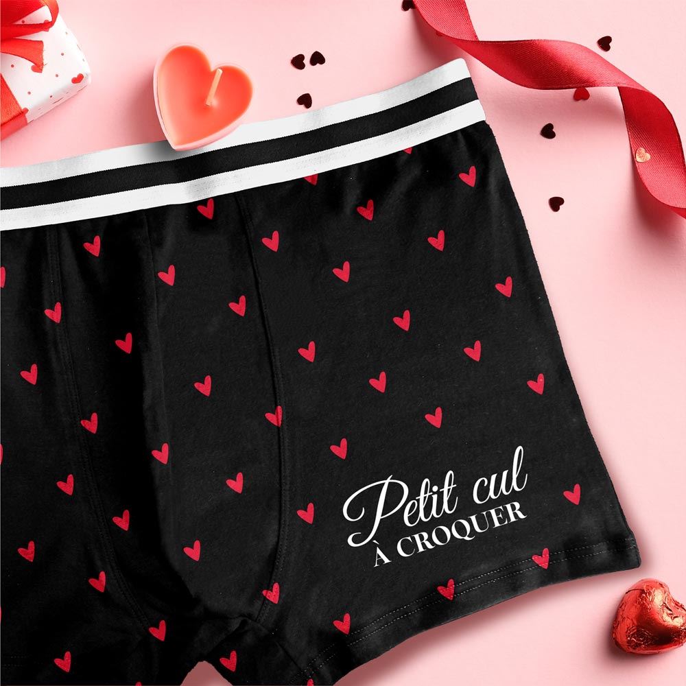 Boxer noir motifs cŒur "petit cul a croquer" taille m