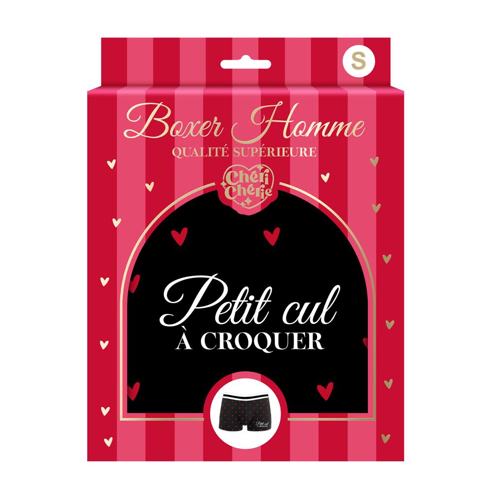 Boxer noir motifs cŒur "petit cul a croquer" taille s