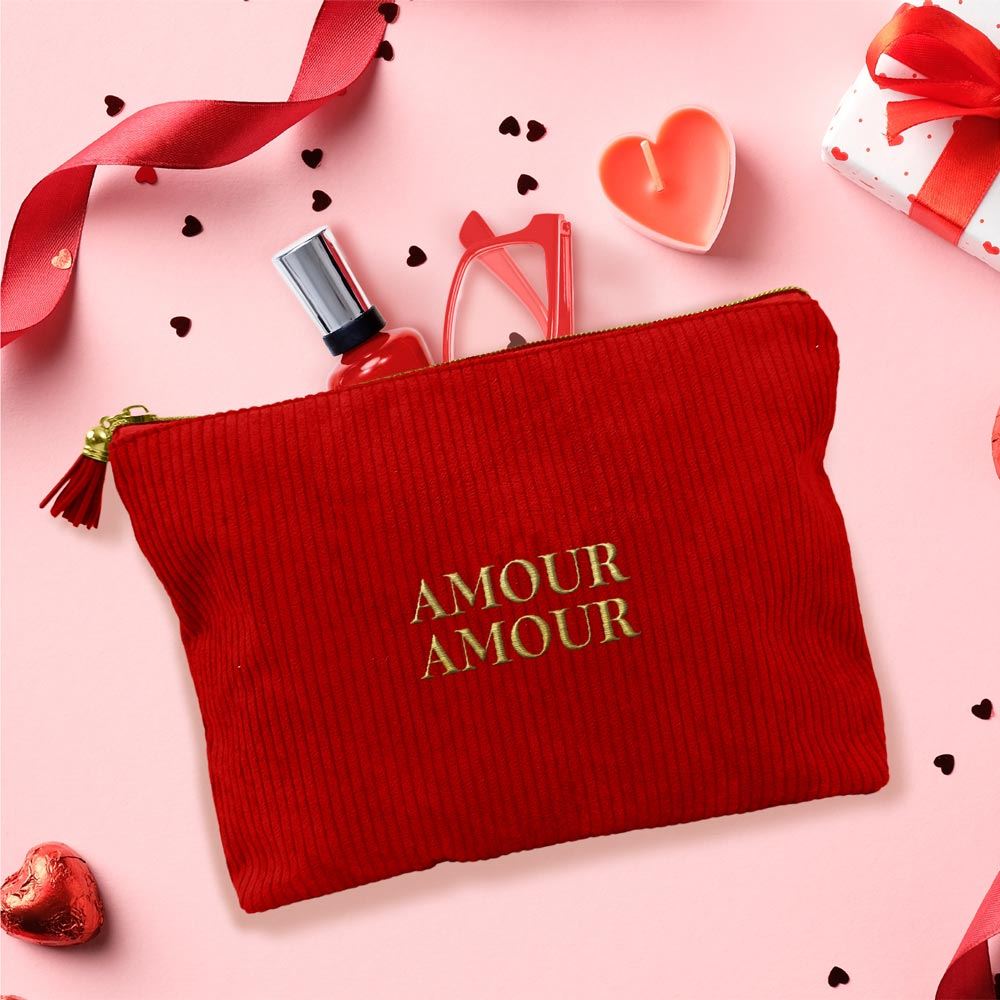 Pochette velours cotele rouge amour amour