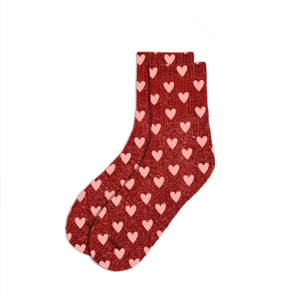Chaussettes paillettes rouge cŒur 
