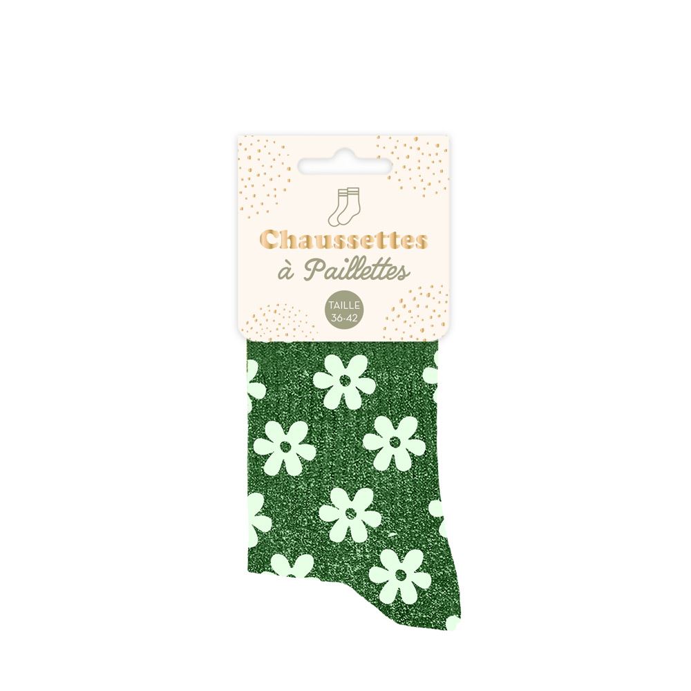 Chaussettes paillettes vert fleur
