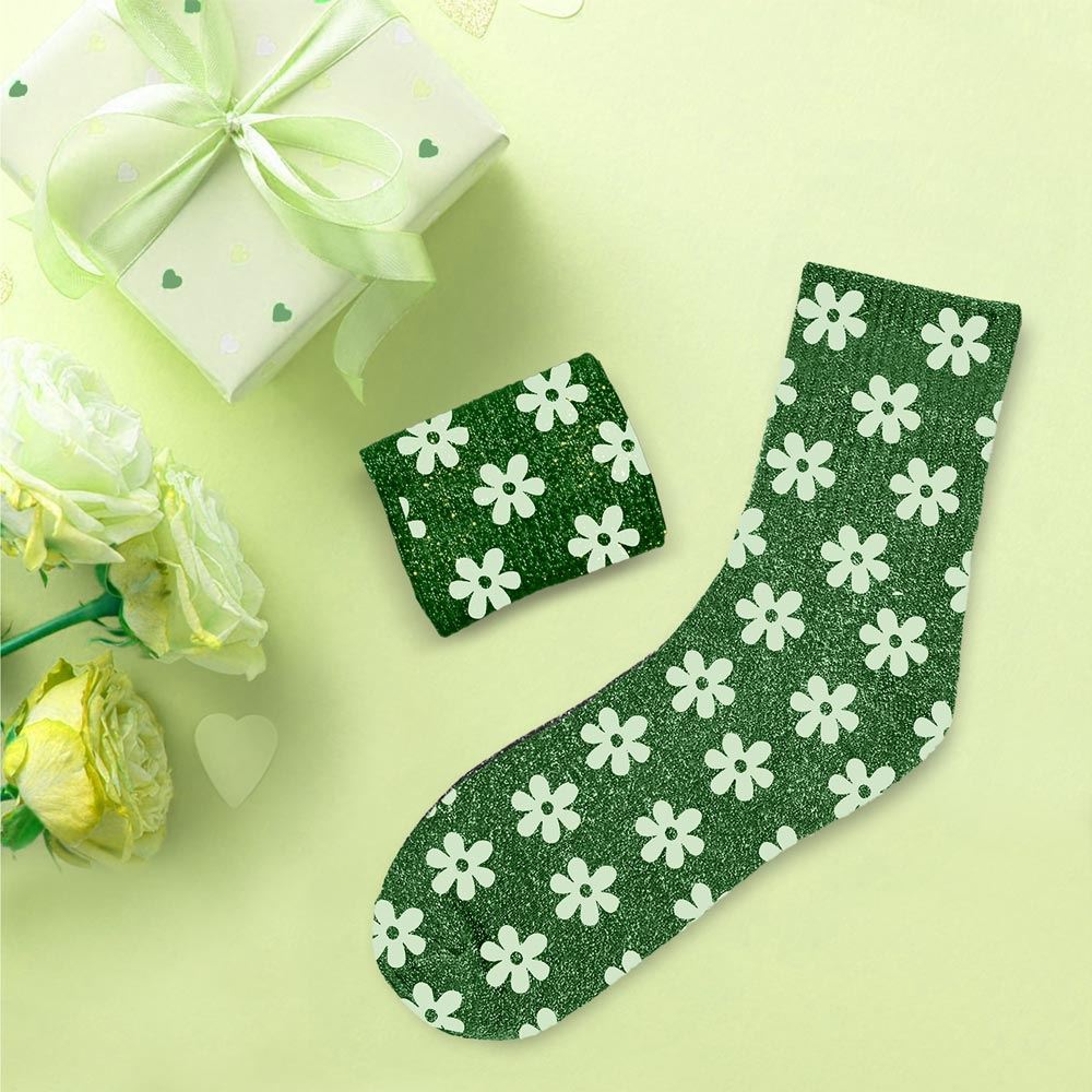 Chaussettes paillettes vert fleur

