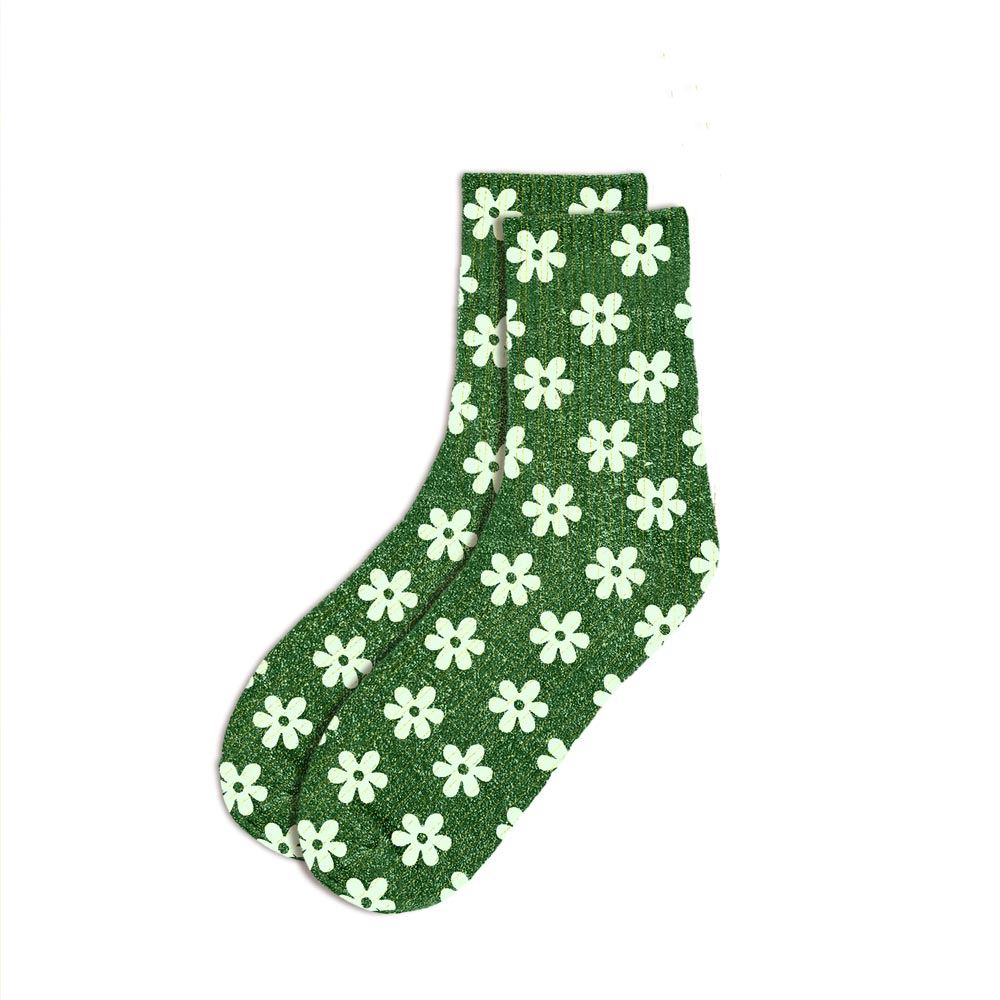 Chaussettes paillettes vert fleur
