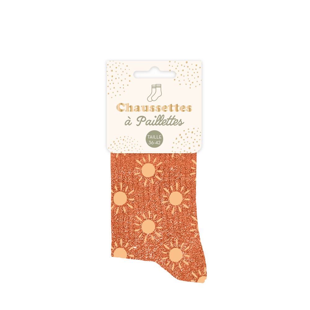 Chaussettes paillettes orange soleil
