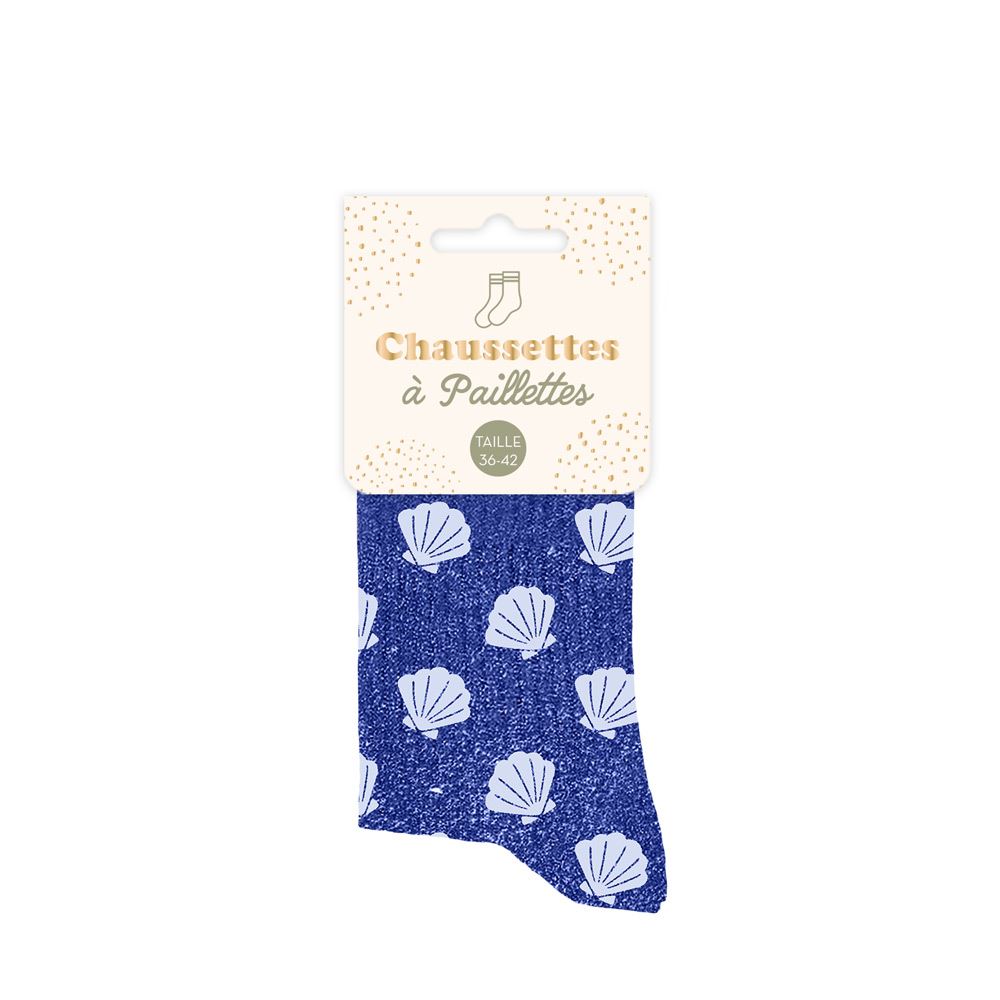 Chaussettes paillettes bleu coquillages
