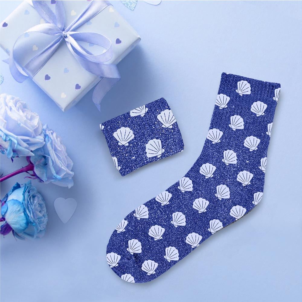 Chaussettes paillettes bleu coquillages
