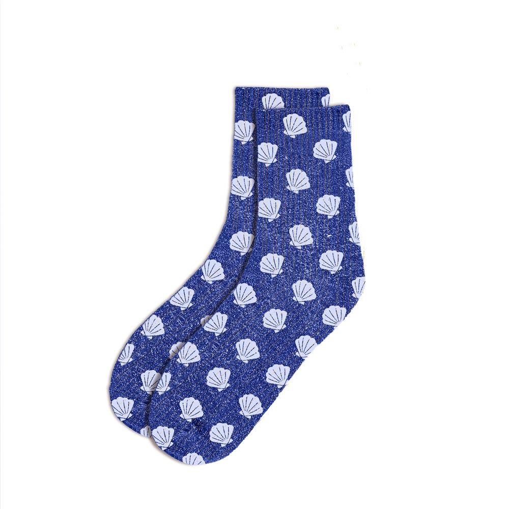 Chaussettes paillettes bleu coquillages
