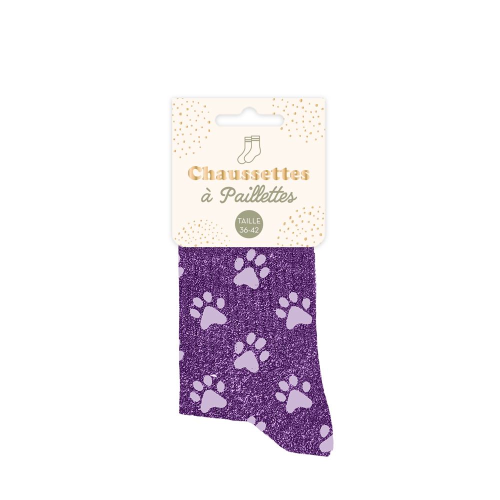 Chaussettes paillettes violet chat 
