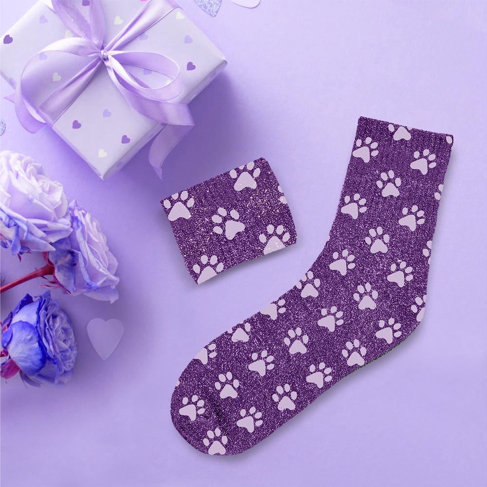 Chaussettes paillettes violet chat 
