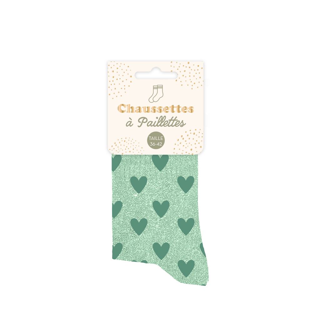 Chaussettes paillettes menthe coeur
