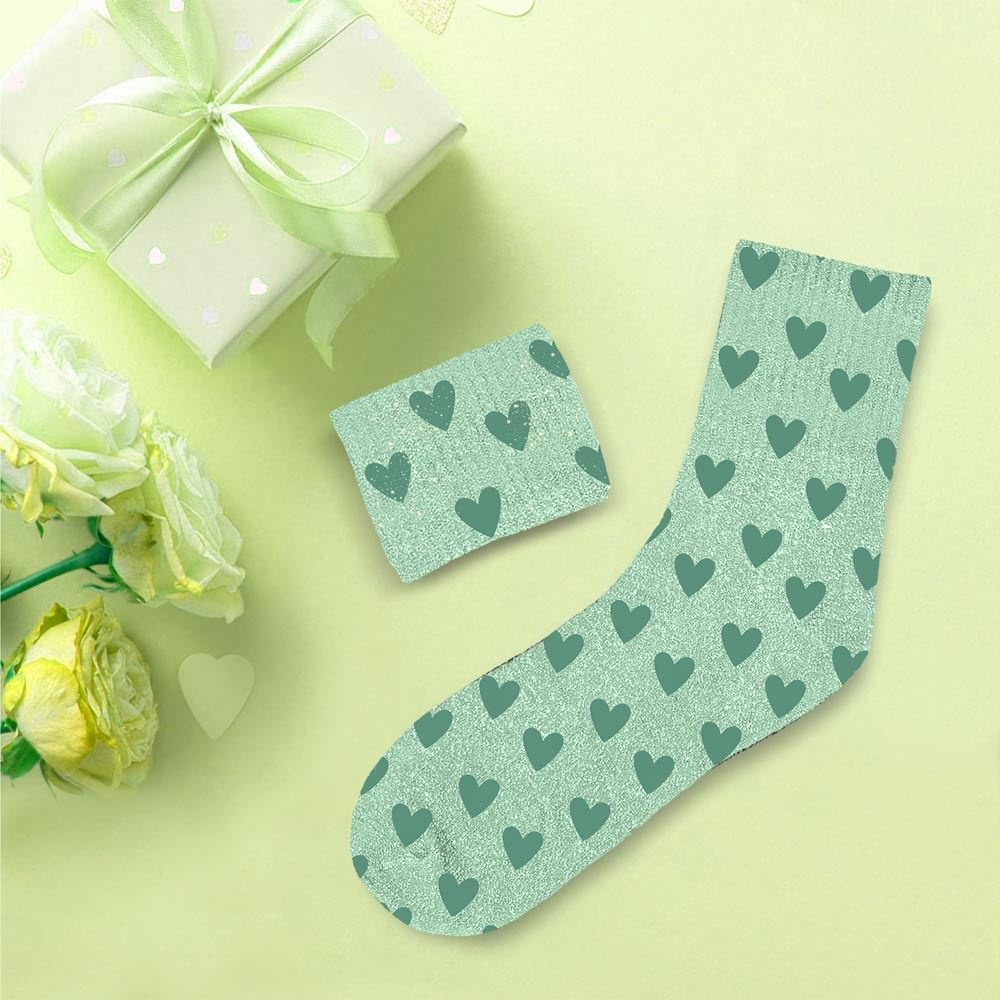 Chaussettes paillettes menthe coeur
