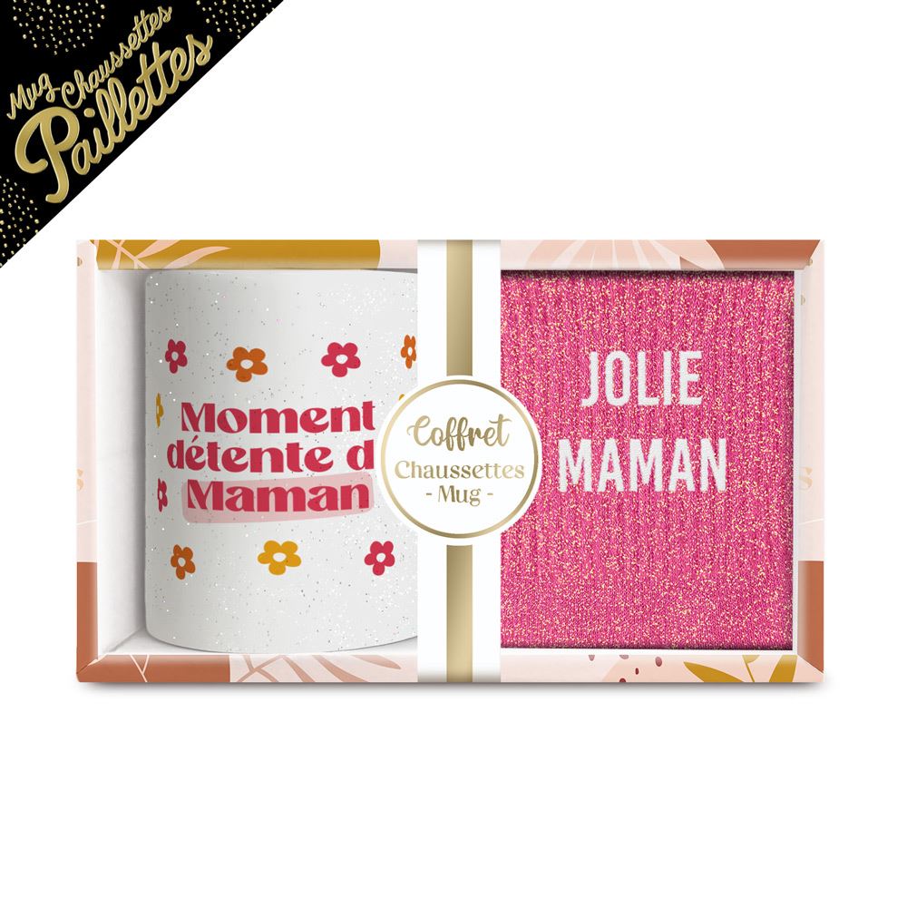 Coffret mug/chaussettes jolie maman a paillettes
