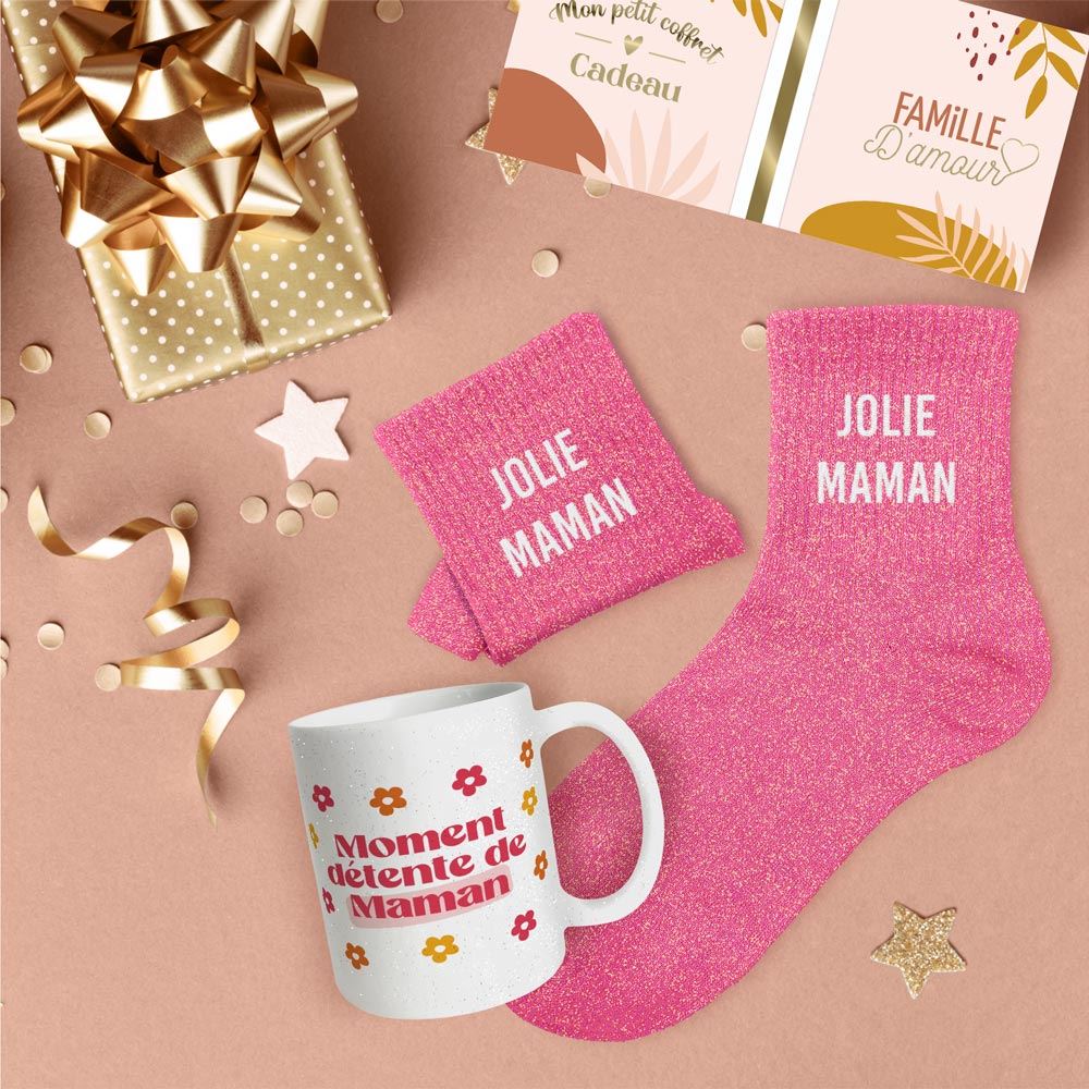 Coffret mug/chaussettes jolie maman a paillettes
