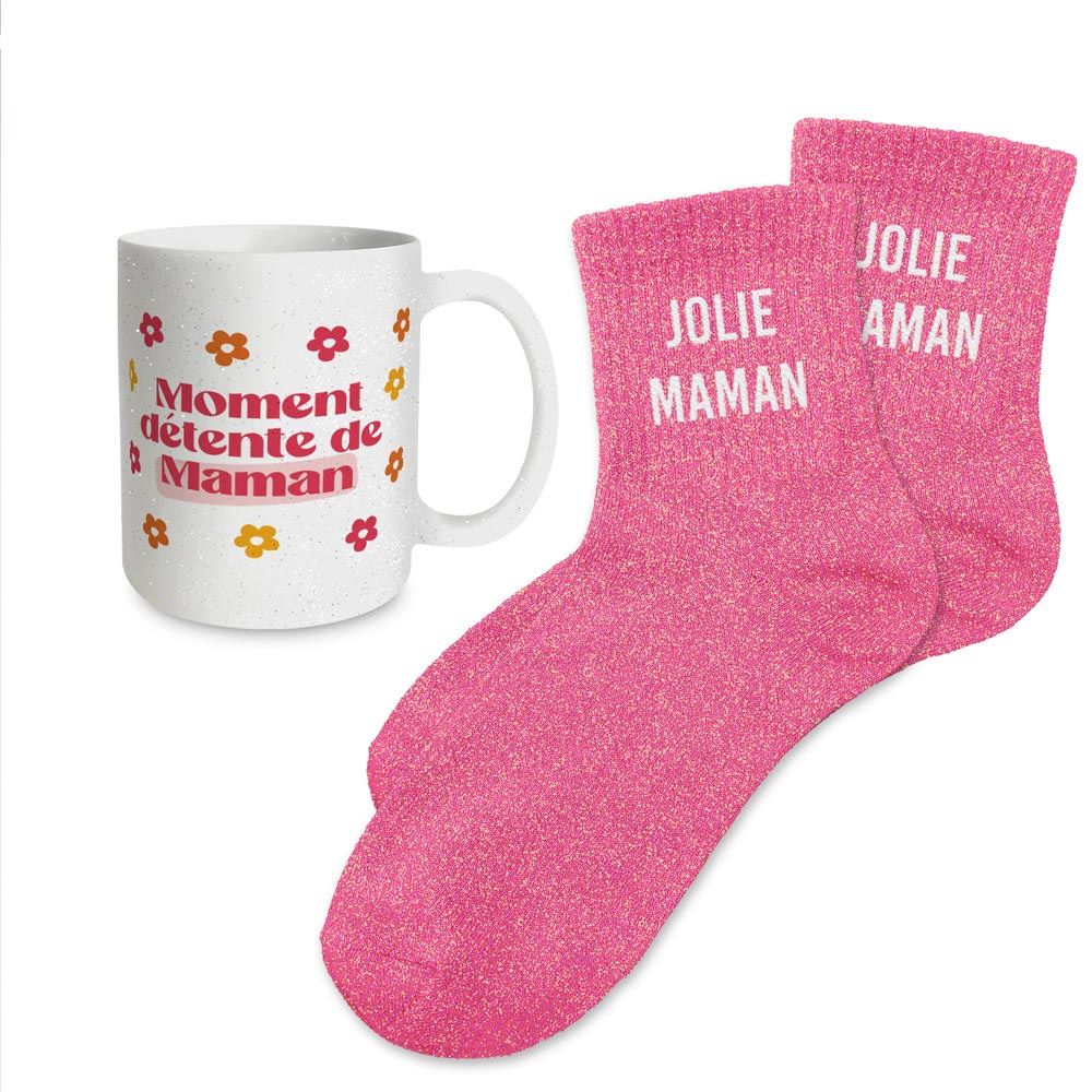 Coffret mug/chaussettes jolie maman a paillettes
