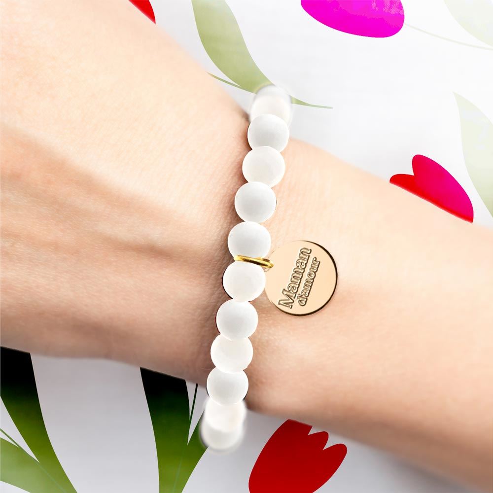 Bracelets pierre medaillon maman 2mods /24pcs