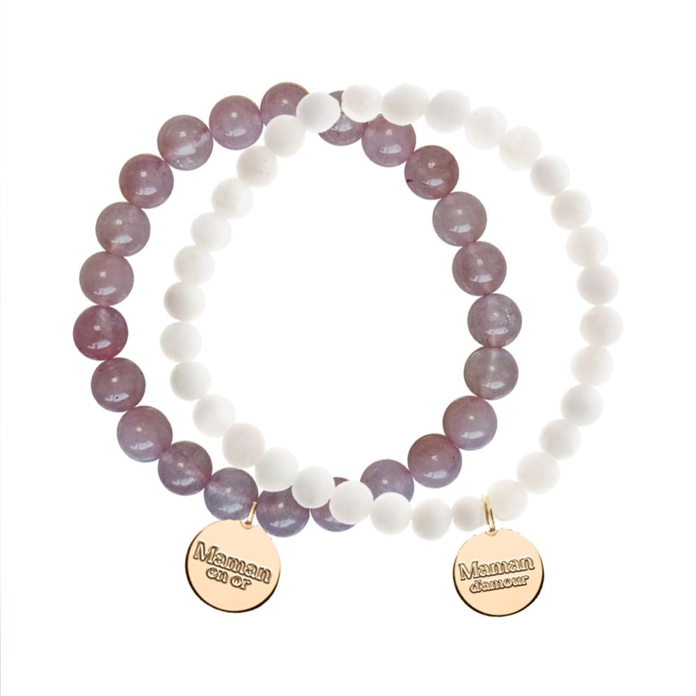Bracelets pierre medaillon maman 2mods /24pcs