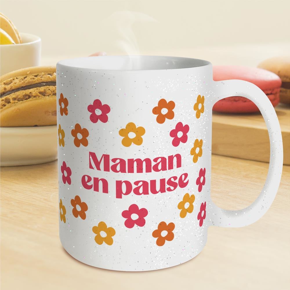 Mug a paillettes maman en pause
