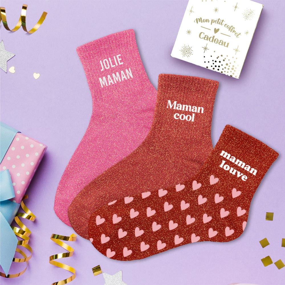 Coffret trio chaussettes paillettes maman