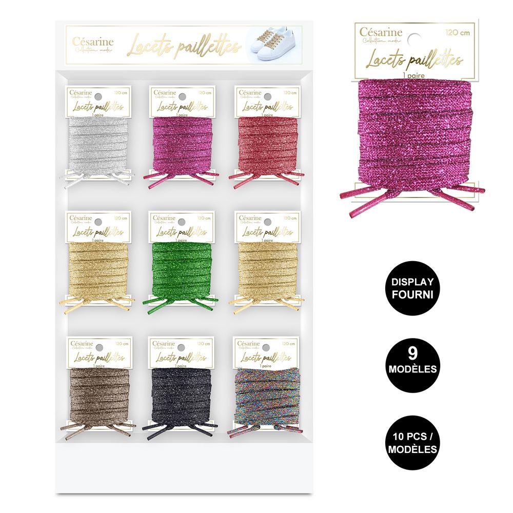 Lacets paillettes 8 couleurs