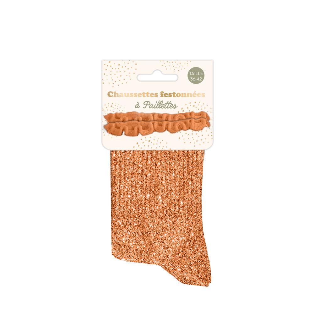 Chaussettes feston paillettes peche