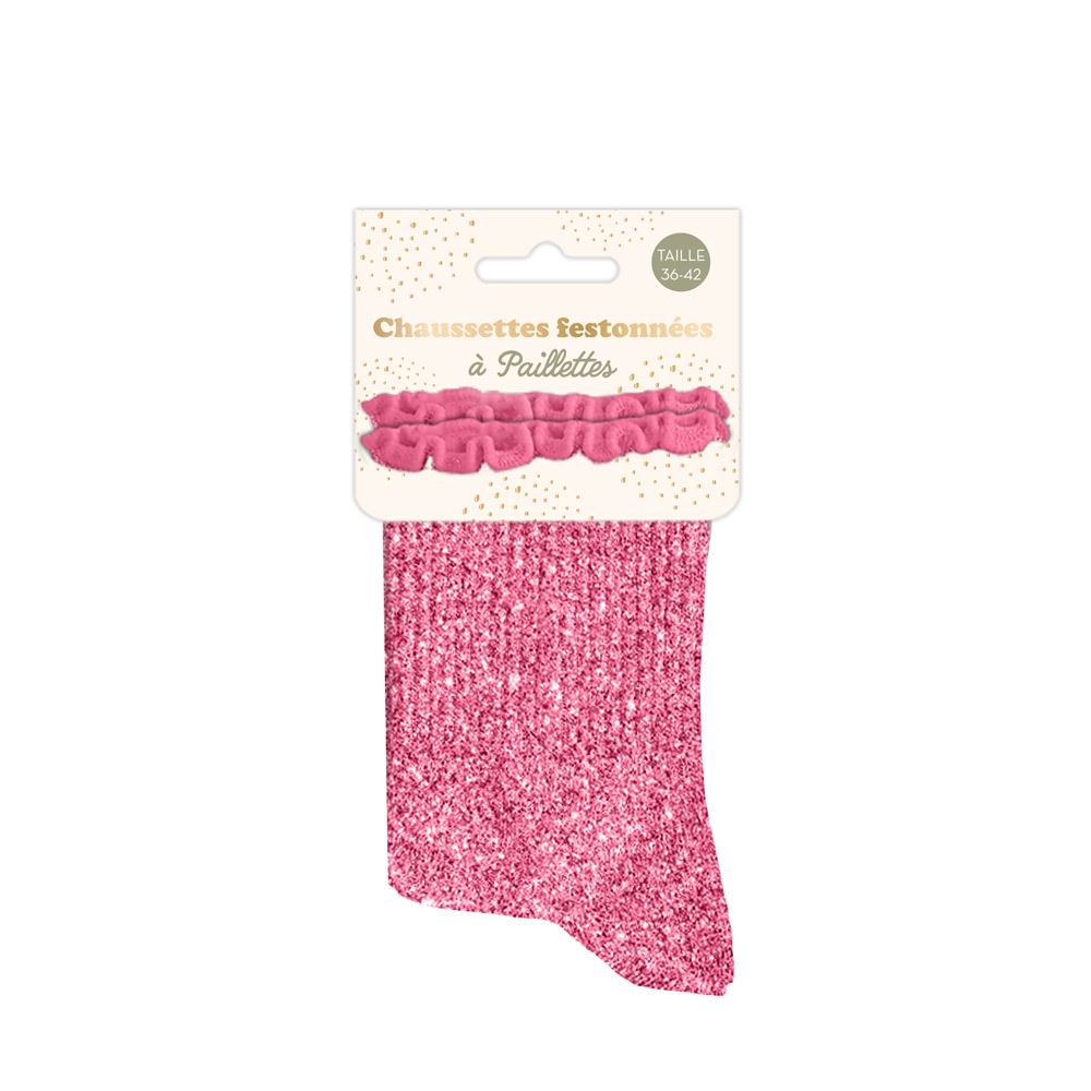 Chaussettes feston paillettes rose