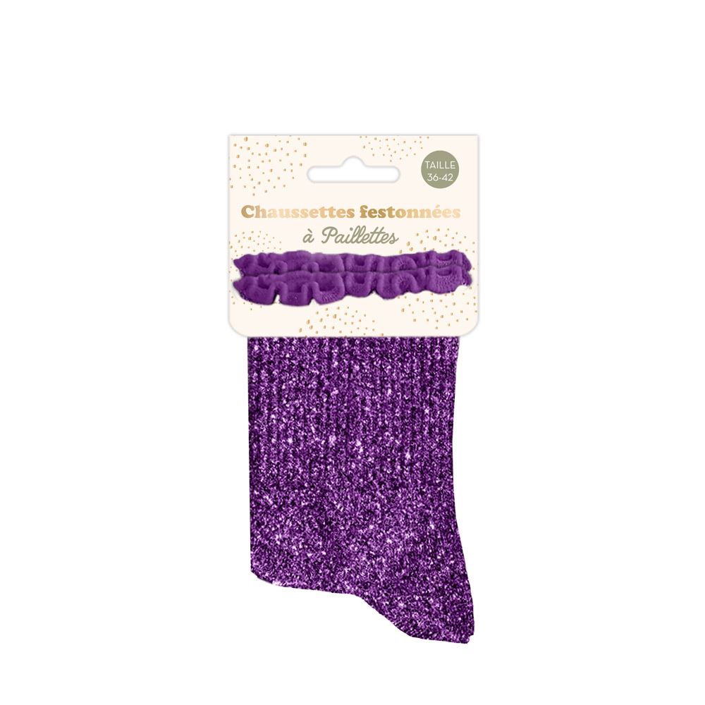 Chaussettes feston paillettes violet