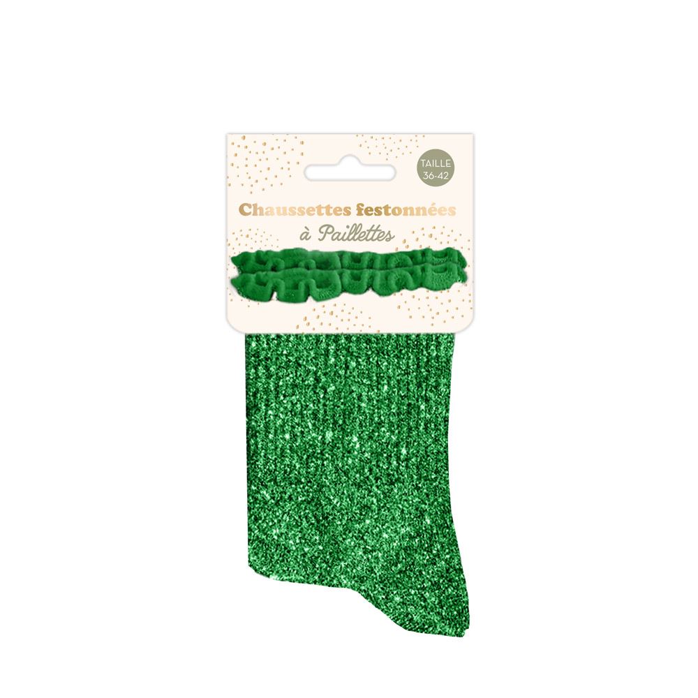 Chaussettes feston paillettes vert