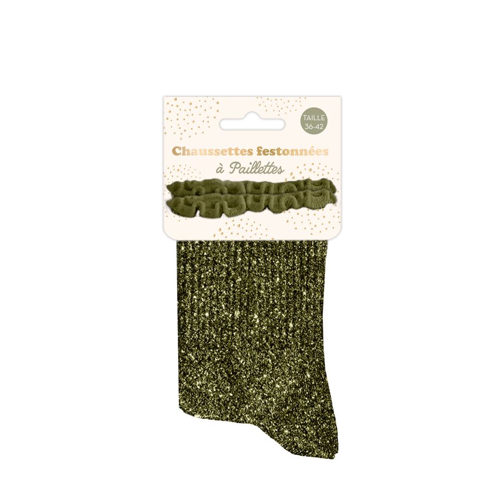Chaussettes feston paillettes kaki