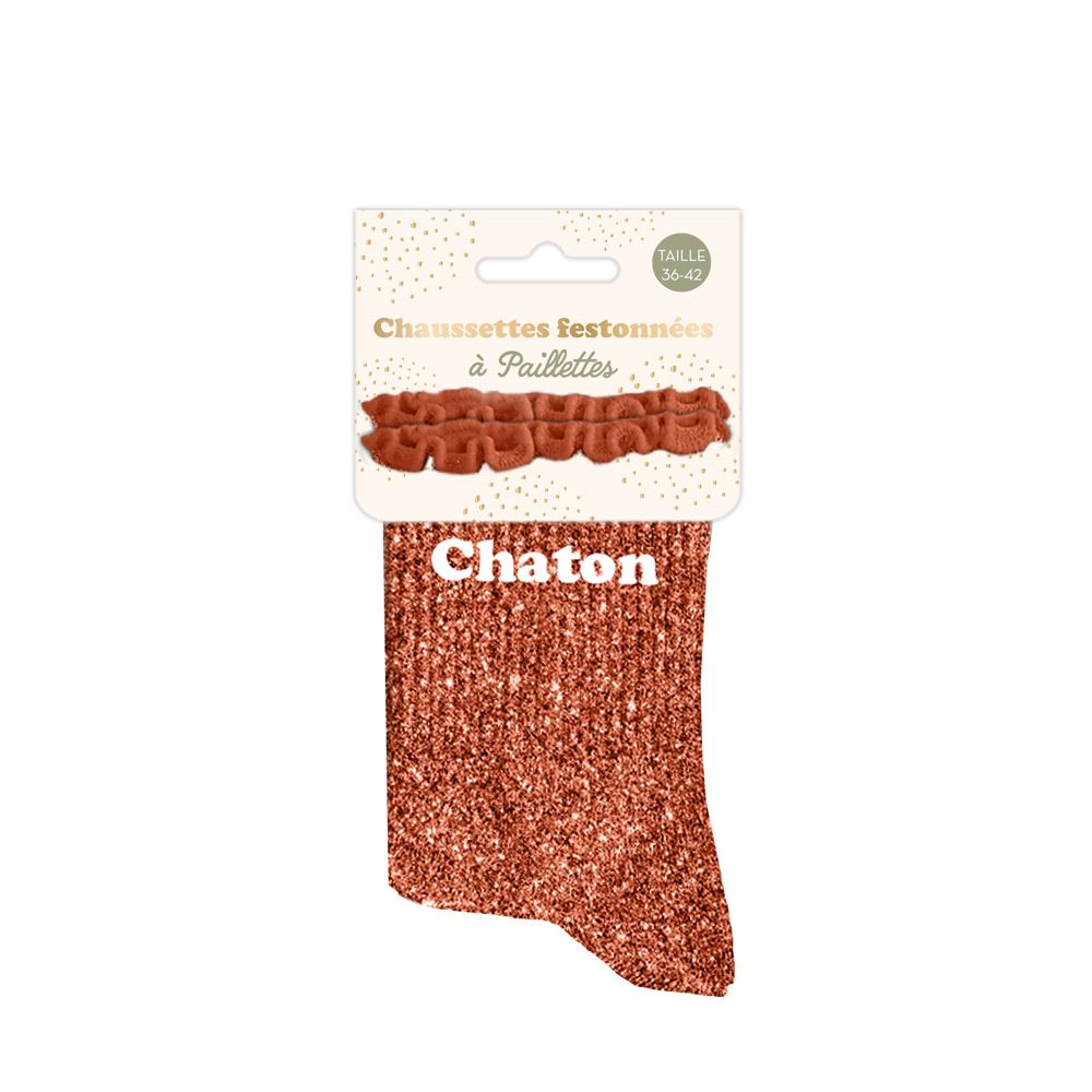 Chaussettes feston paillettes chaton