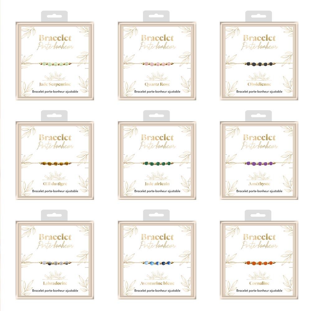 Display bracelets pierres porte bonheur 9mods /36pcs
