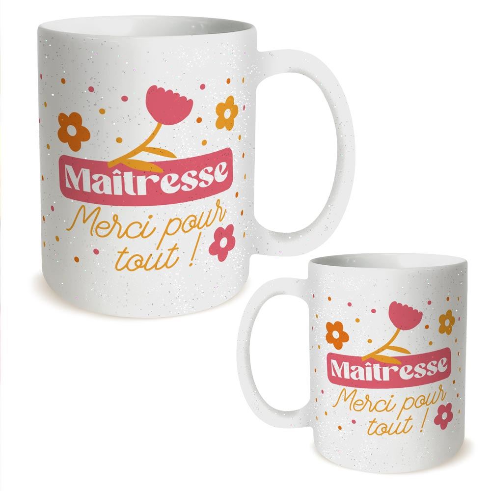 Mug a paillettes maitresse merci
