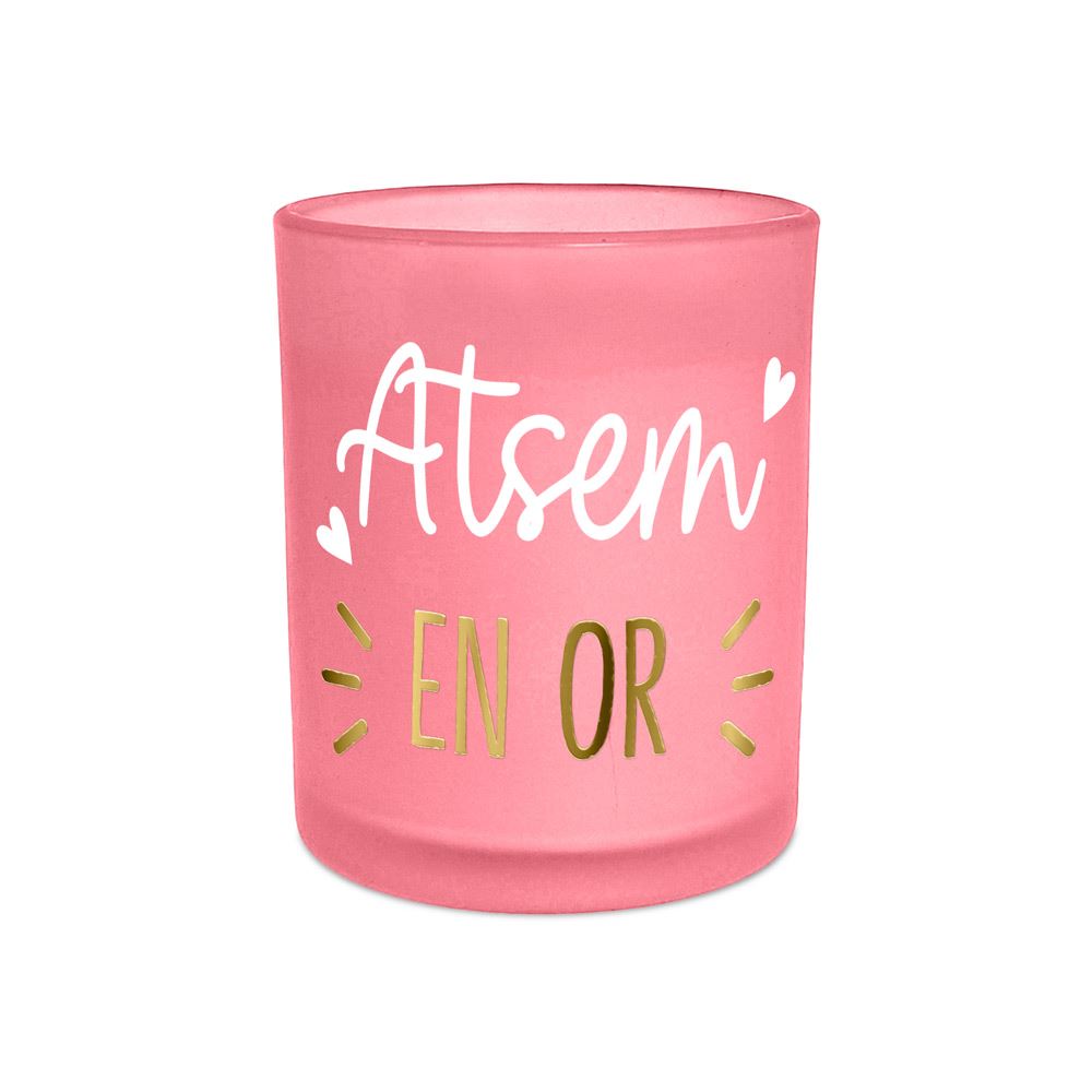 Bougie affective rose fonce atsem en or
