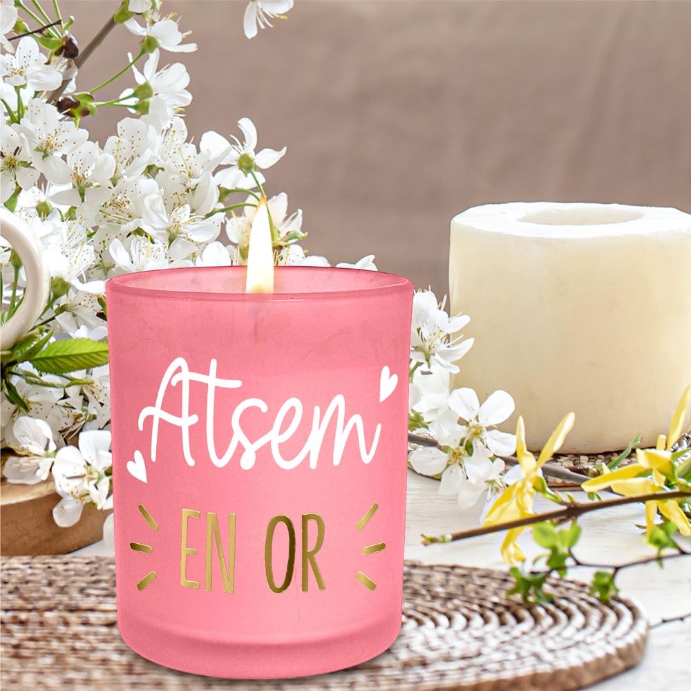 Bougie affective rose fonce atsem en or
