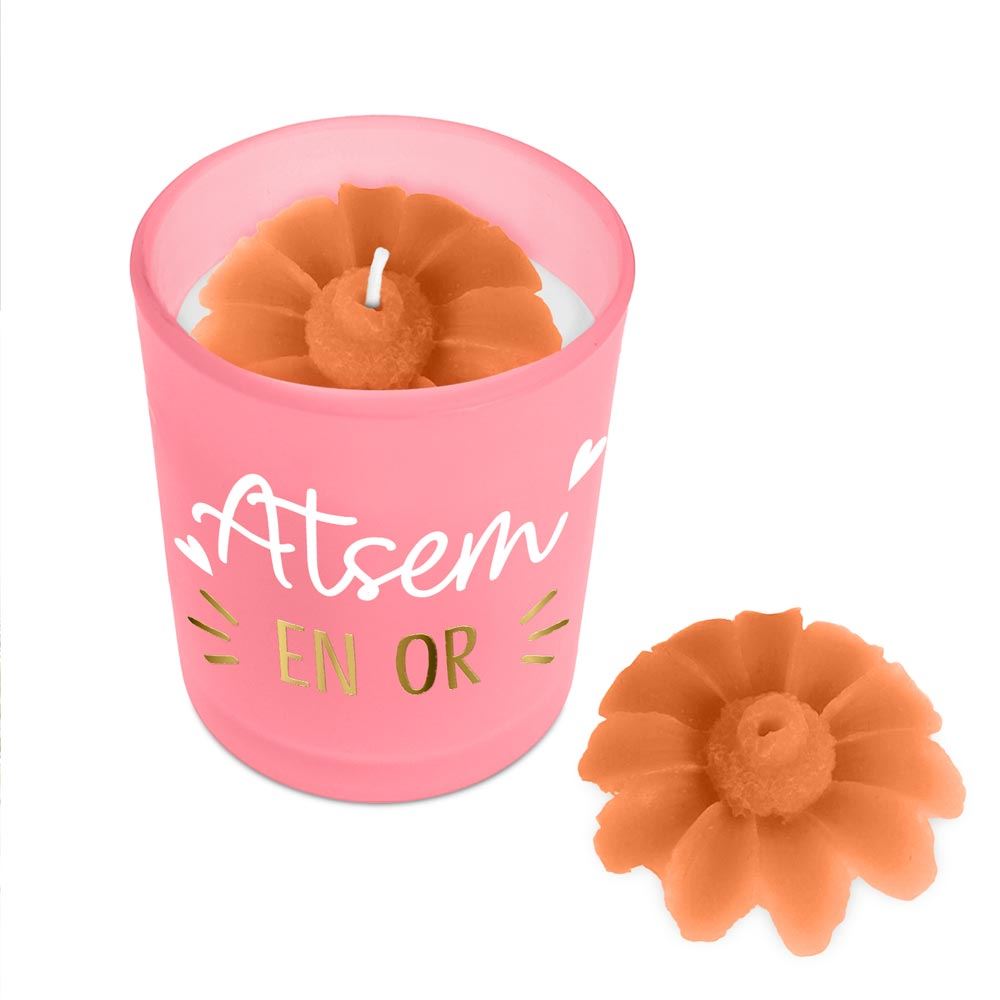 Bougie affective rose fonce atsem en or
