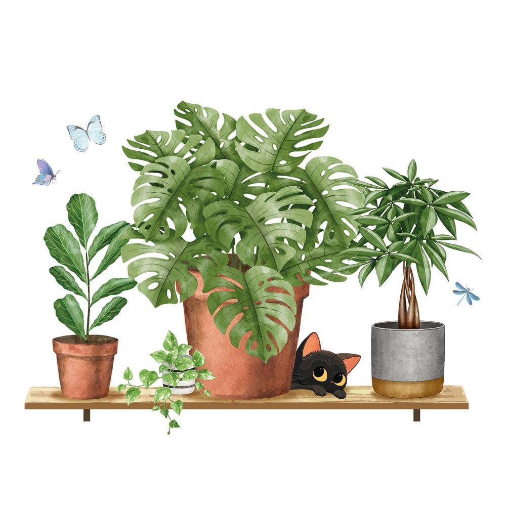 Sticker etagere plantes chat 50x70

