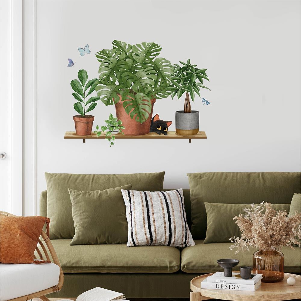 Sticker etagere plantes chat 50x70
